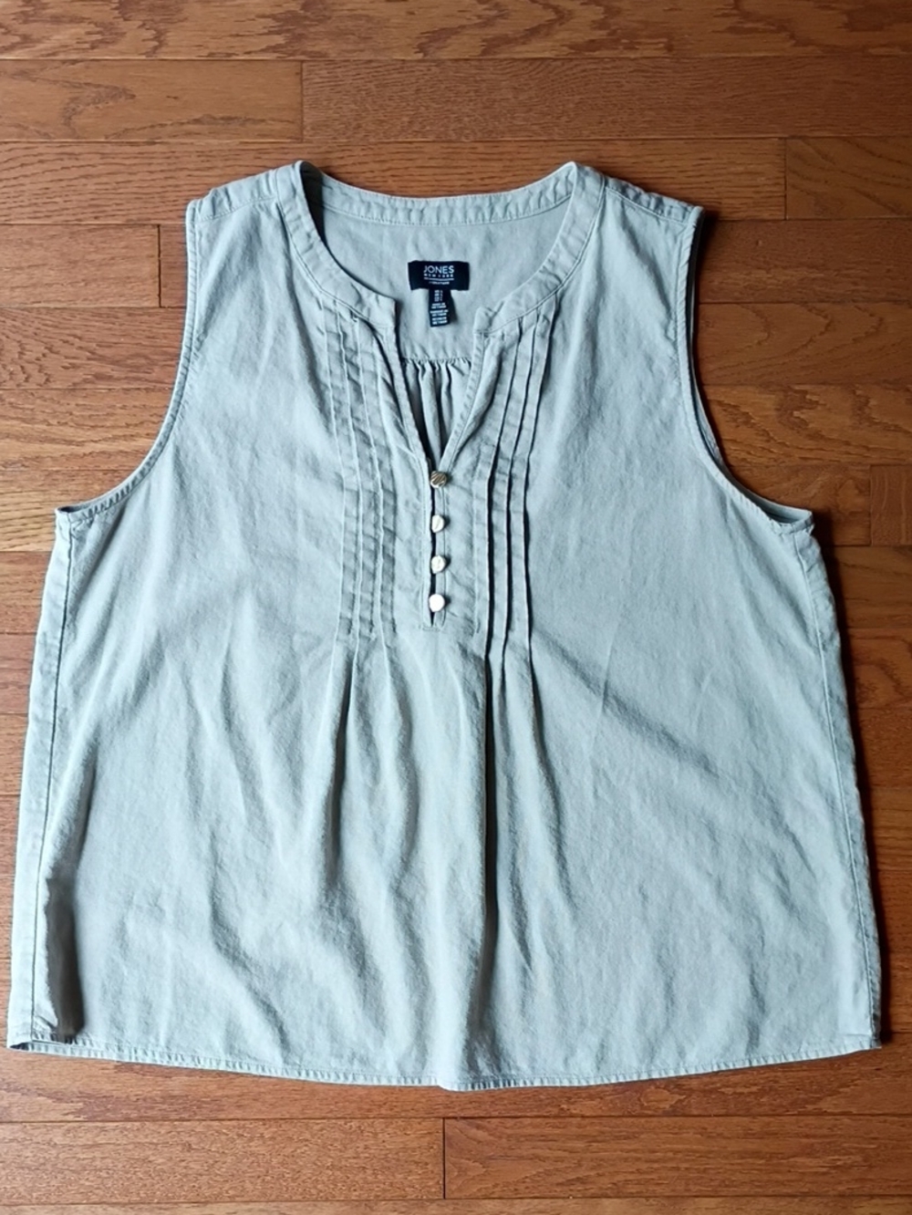 Jones New York Sleeveless Pintuck Cotton Top in Light Khaki Beige Sz Large